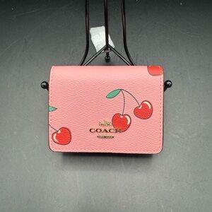 Coach Pink Cherry Heart Print Wallet on Chain